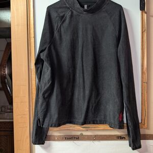 Free People Dark Charcoal Long Sleeve Mock Turtleneck with Subtle Red Detail